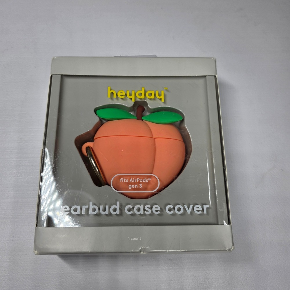 heyday Peach Earbud Case Cover for‎ AirPods Gen 3 Orange Silicone Carabiner New